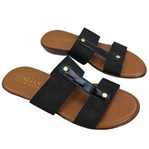 Italian Shoemakers Womens Sandals 9 Black & Brown Italy 1.25" Heel Comfort Slide